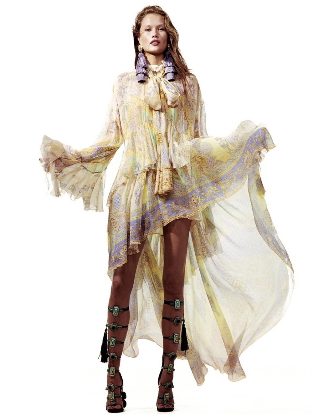 Camilla ruffle high low dress with long sleevein East of istanbul